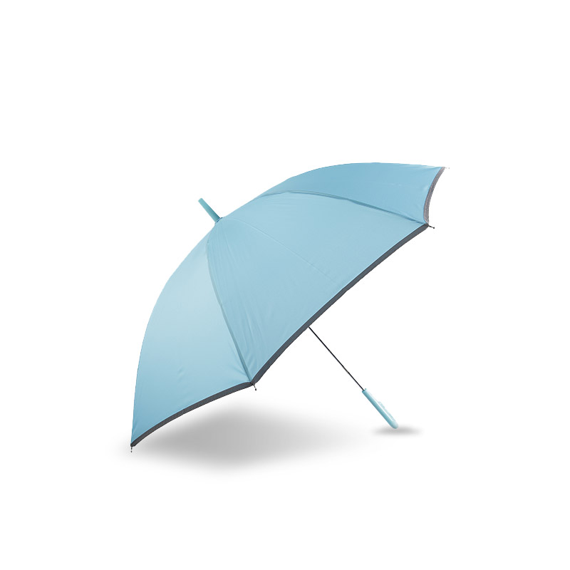 Kleine frisse lichtblauwe pongee, met reflecterende strip Rechte paraplu-0E6B0037