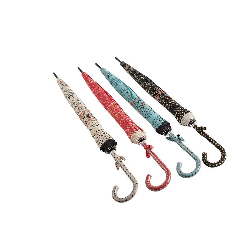 Double Style Cat en Polka Dot Pongee met gecoate rechte paraplu-0E6B0118