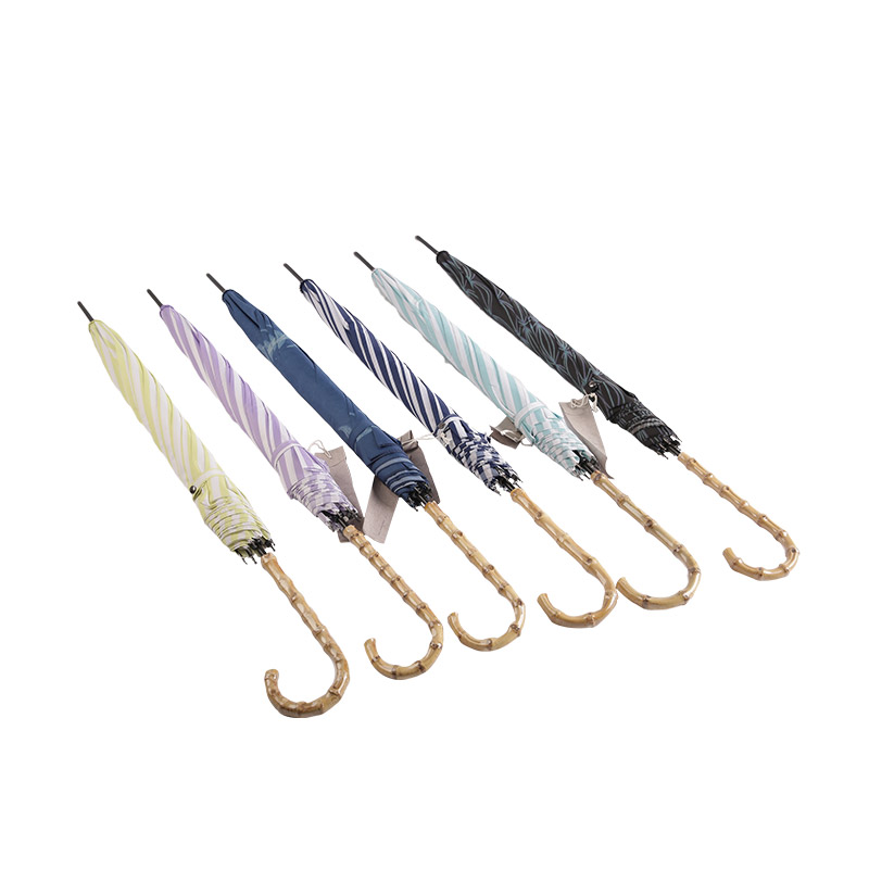 Jeugd blauwe strepen pongee met UV-gecoate rechte paraplu-0E6B0129