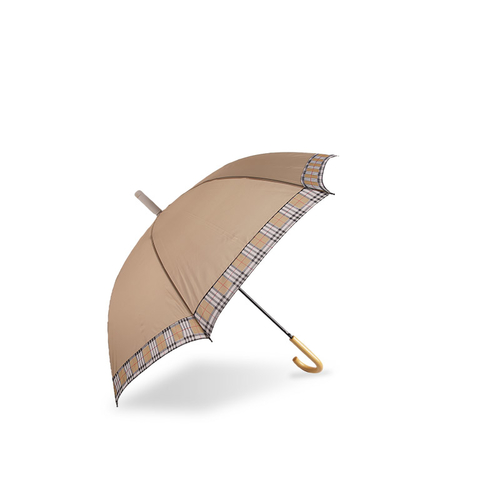 Abrikoos Gedeeltelijke strepen Pongee Rechte paraplu-0E6B0201 Abrikoos Gedeeltelijke strepen Pongee Rechte paraplu-0E6B0201