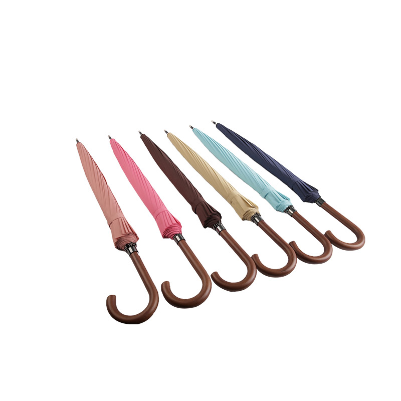 Dome Pure handmatige houten handgreep pongee rechte paraplu-0E6B0247