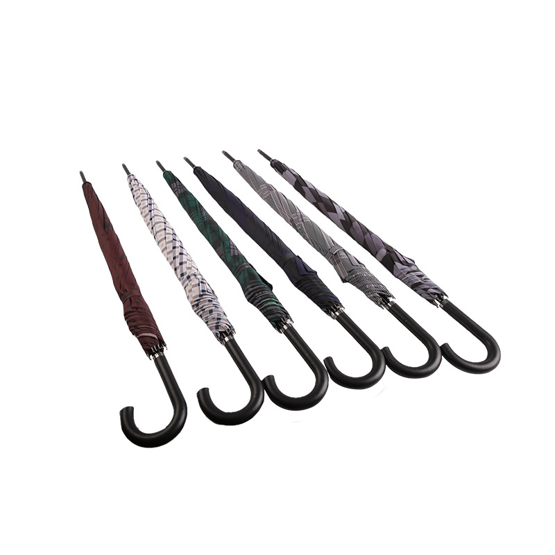 Donkergrijs geruite pongee rechte paraplu-0E6B0351