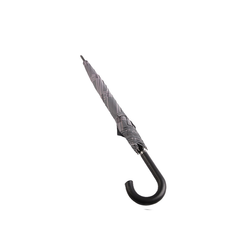 Donkergrijs geruite pongee rechte paraplu-0E6B0351