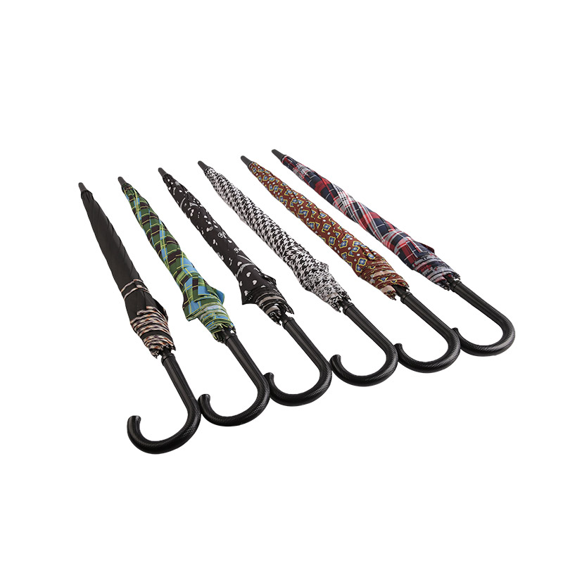 Driekleurige strepen vermengd pongee rechte paraplu-0E6B0378