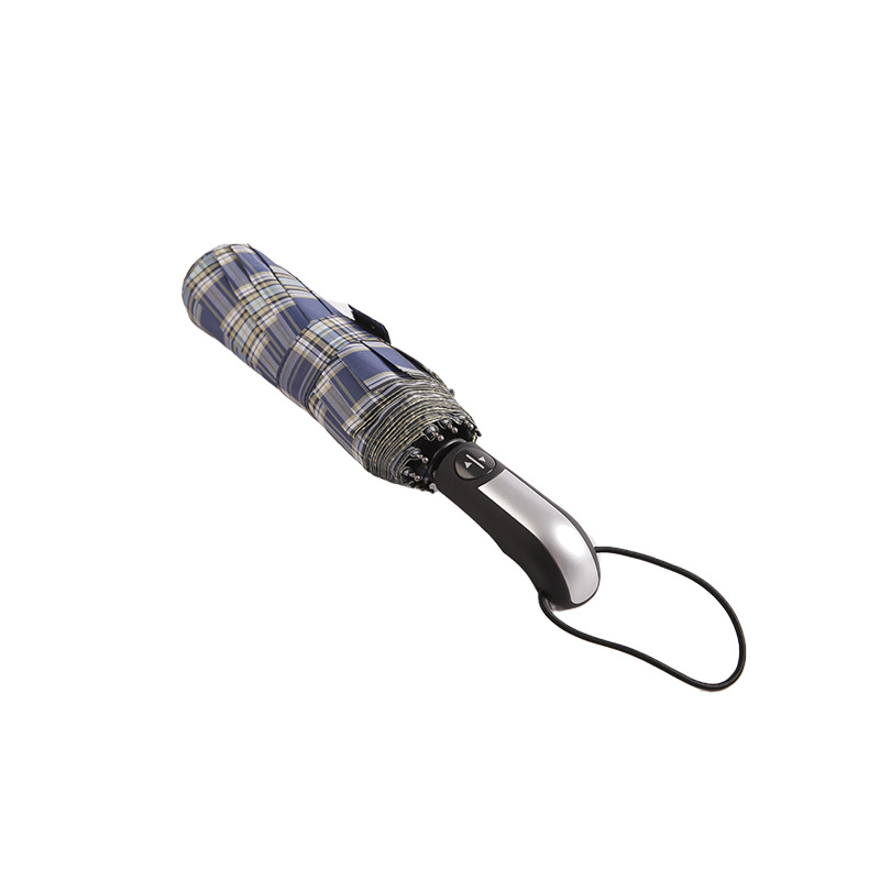 Donker gestreepte geruite pongee drievoudige paraplu-0E6B0533